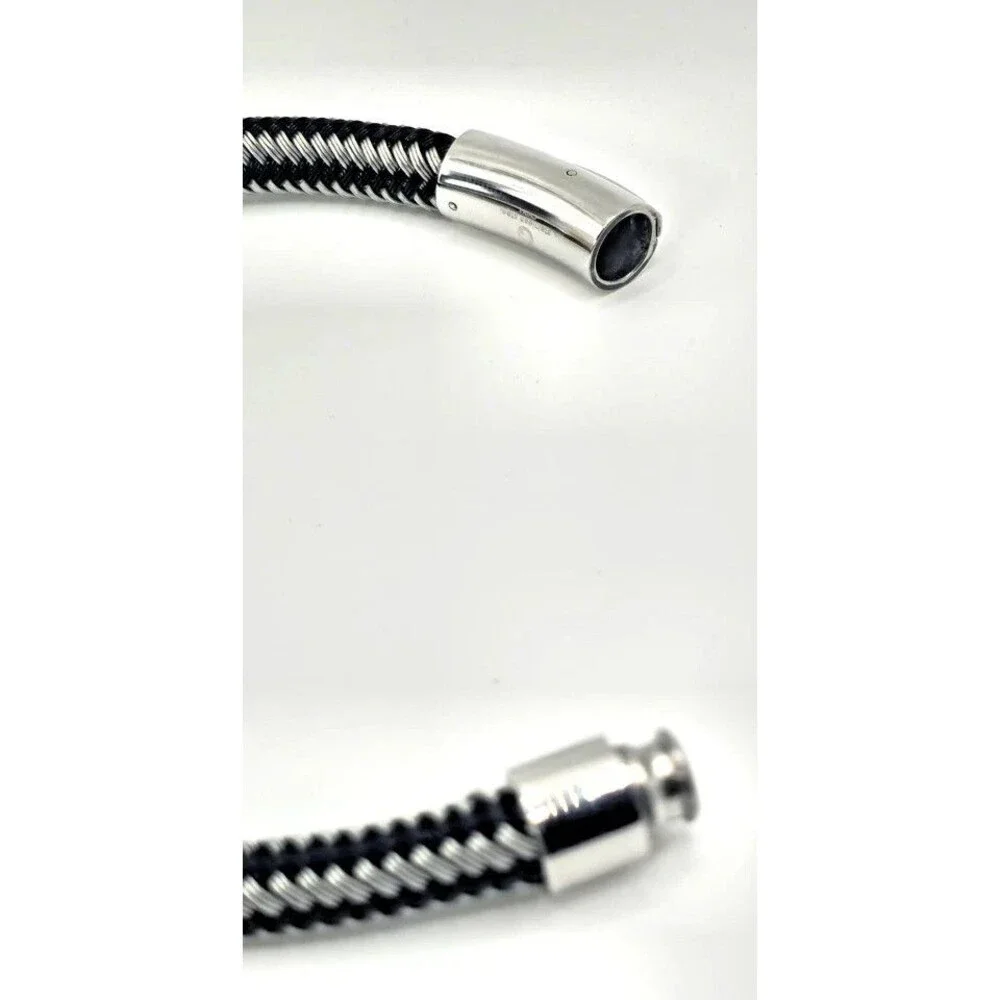 Macy's Men's Black & Silver Stainless Steel Braided Bracelet with Accent Stones